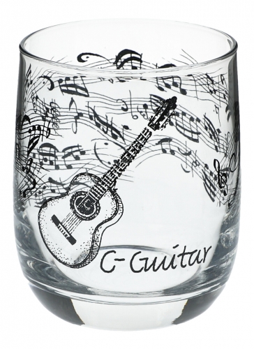 Glass with black print, various motifs - instruments / design: concert guitar