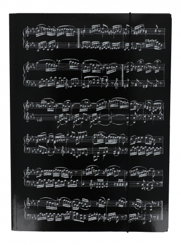 Black folder with white staves