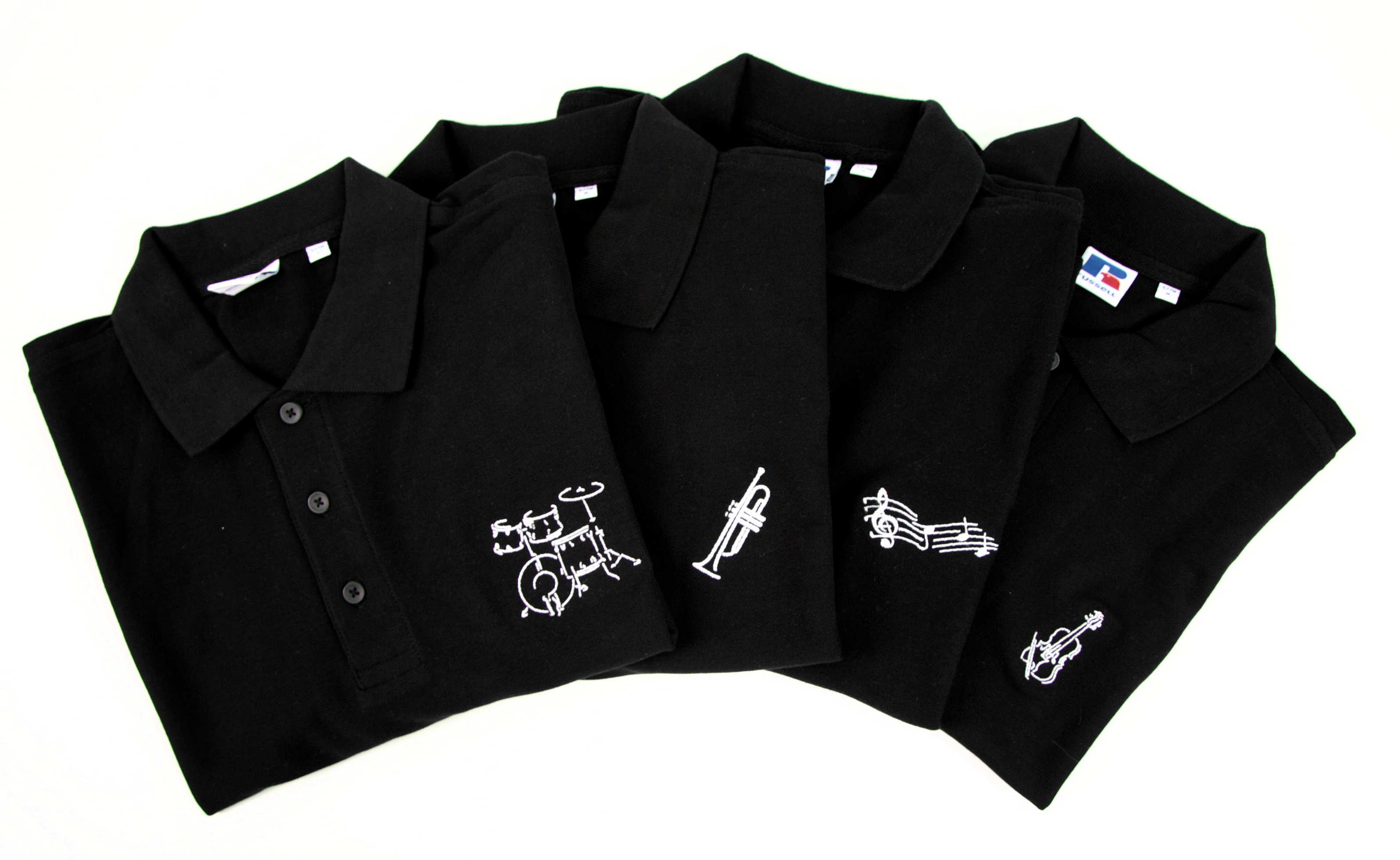 Polo shirt, black, note lines