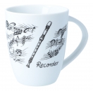Handle cup white with black print, various motifs - instruments / design: recorder