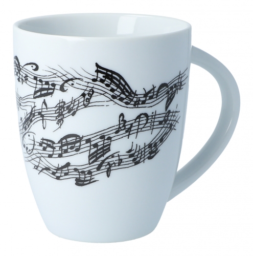 Handle cup white with black print, various motifs - Instruments / Design: Note line