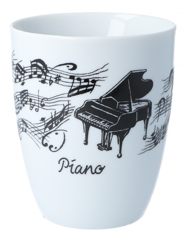 Handle cup white with black print, various motifs - Instruments / Design: Piano