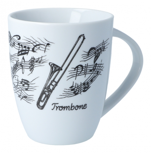 Handle cup white with black print, various motifs - Instruments / Design: trombone