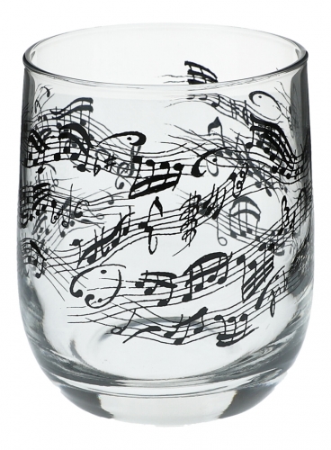Glass with black print, various motifs - instruments / design: note line