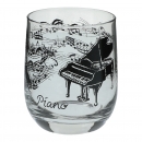 Glass with black print, various motifs - instruments / design: piano