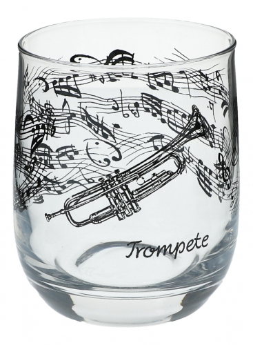 Glass with black print, various motifs - instruments / design: Trompet