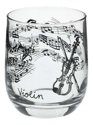 Glass with black print, various motifs - instruments / design: violin
