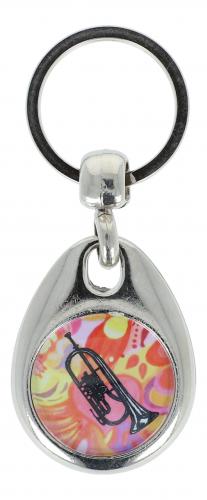 colorful keychain with metal frame (one-sided) - design: flugelhorn