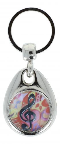 Colorful key pendant with metal frame (double-sided) - design: treble clef
