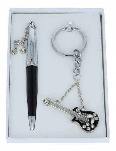 Ballpoint pen and key ring / electric guitar in a set