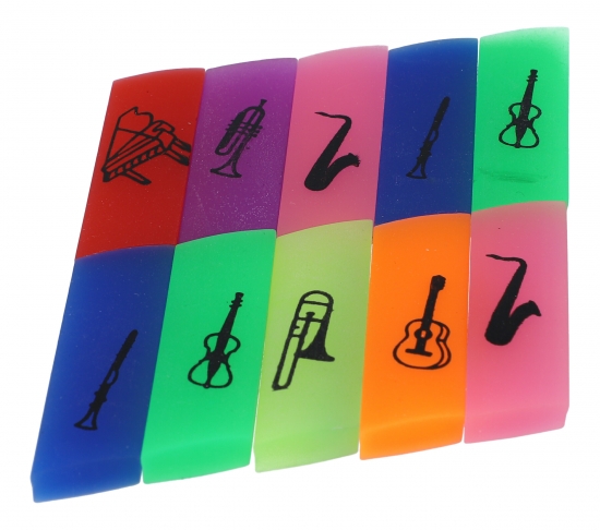 Eraser with printed instruments