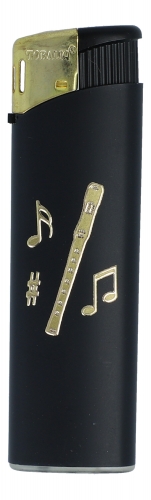 Electronic lighter black / gold different motifs - instruments / design: recorder