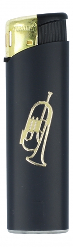 Electronic lighter black / gold different motifs - instruments / design: fluegel horn