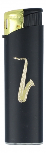 Electronic lighter black / gold different motifs - instruments / design: saxophone