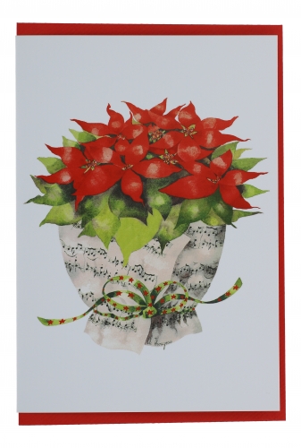 Double card, bouquet of notes, various flowers - card: poinsettia