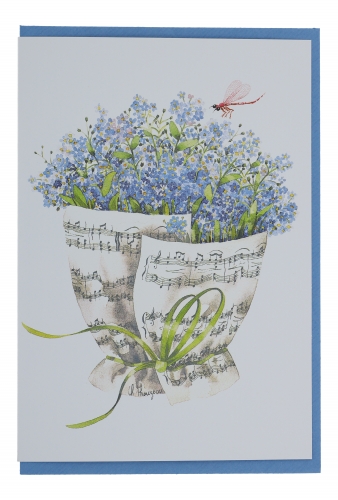 Double card, bouquet of notes, various flowers - card: forget-me-not
