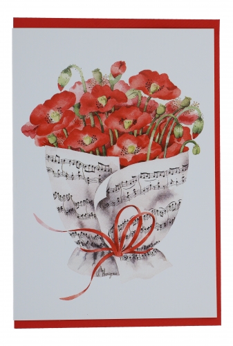 Double card, bouquet of notes, various flowers - card: poppies
