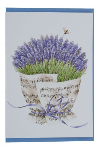 Double card, bouquet of notes, various flowers - card: Lavender