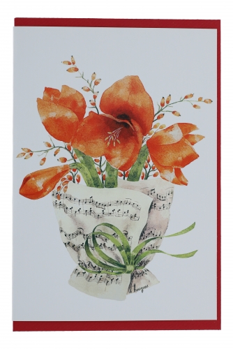Double card, bouquet of notes, various flowers - card: Amaryllis