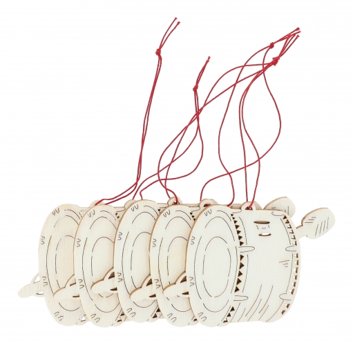 Pendant made of natural poplar wood - instruments / design: marching drum, 5 pieces per motif