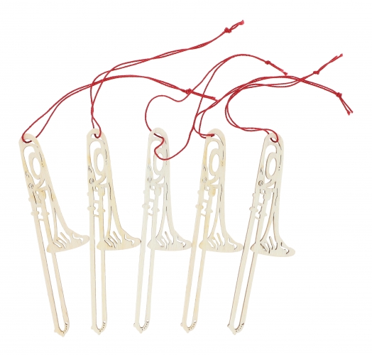 Pendant made of natural poplar wood - instruments / design: trombone, 5 pieces per motif