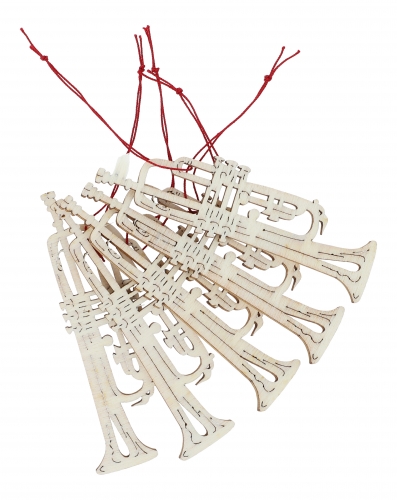 Pendant made of natural poplar wood - instruments / design: trumpet, 5 pieces per motif