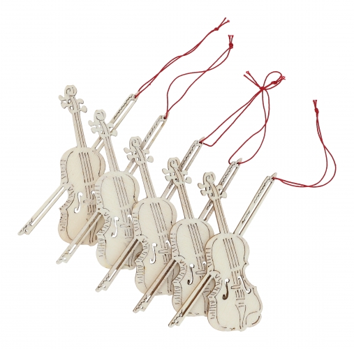 Pendant made of natural poplar wood - instruments / design: violin, 5 pieces per motif