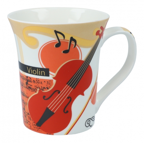 Ceramic mug in box, various instruments - instruments / design: violin