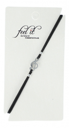 Bracelet with stainless steel note key - color: silver - bracelet design: black