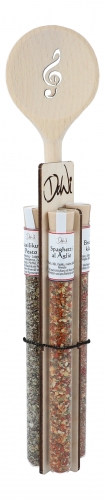 Gift set wooden spoon treble clef with spices in test tube