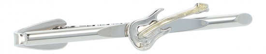 Tie clip, silver plated straps, silver plated electric guitar