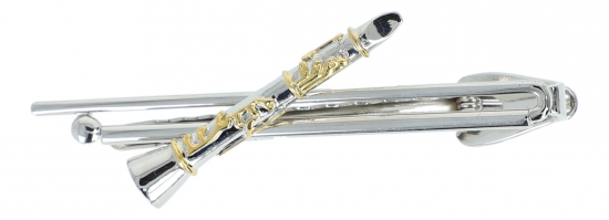 Tie clip, straps silver plated, clarinet gold plated