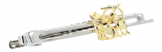 Tie clip, straps silver plated, drums gold plated