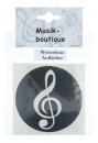 round treble clef stickers in black, silver, gold or white