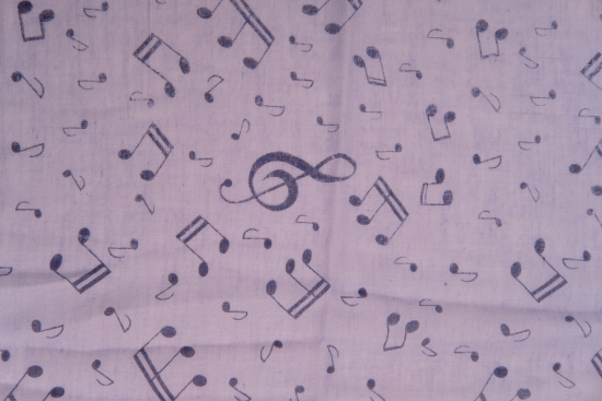 fine scarf with treble clef and notes, different colors - color: light blue/black