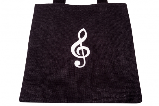 Burlap bag, black, treble clef