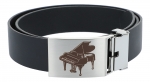 Leather belt with metal buckle,  motif piano