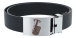 Leather belt with metal buckle, motif tuba