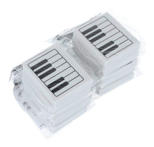 Pack of 10 erasers, 5 different music motifs - design: keyboard