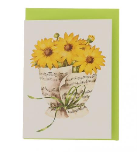 Mini double card, bouquet of notes, plant: sunflowers