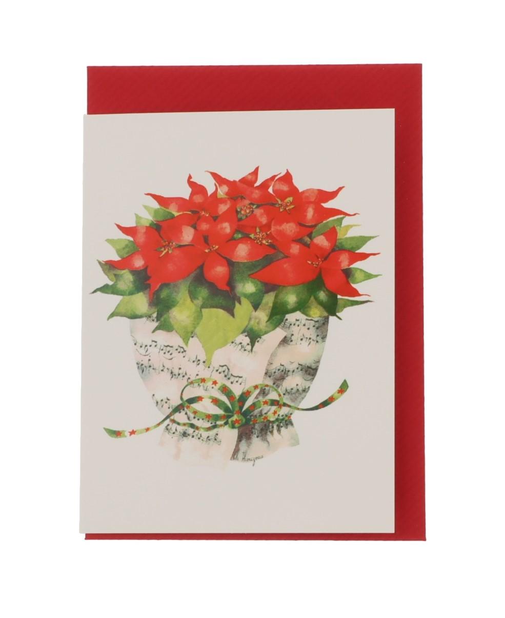 Mini double card sheet of music with poinsettia