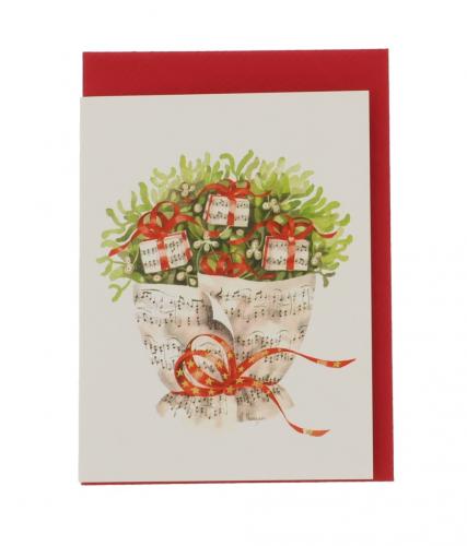 Mini double card, bouquet of notes, plant: mistletoe