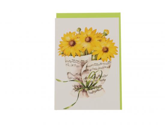 Double card, bouquet of notes, various flowers - card: sunflowers
