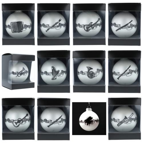 Music motif Christmas baubles (single) in gift box