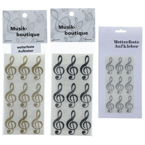 Treble clef stickers, sheet of 9 pieces in black, gold, silver or white