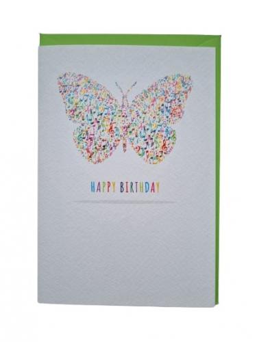 Double card Happy Birthday, butterfly made of notes