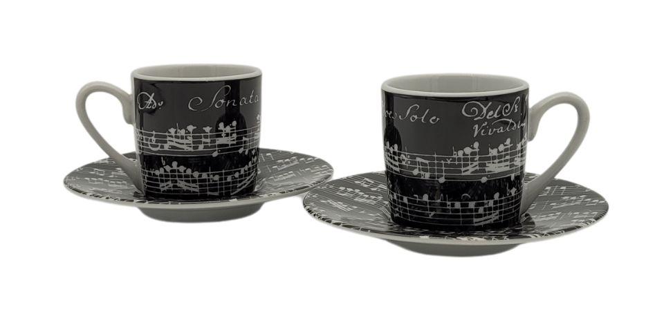 VIVALDI espresso set, white notes on black porcelain, 4 pieces