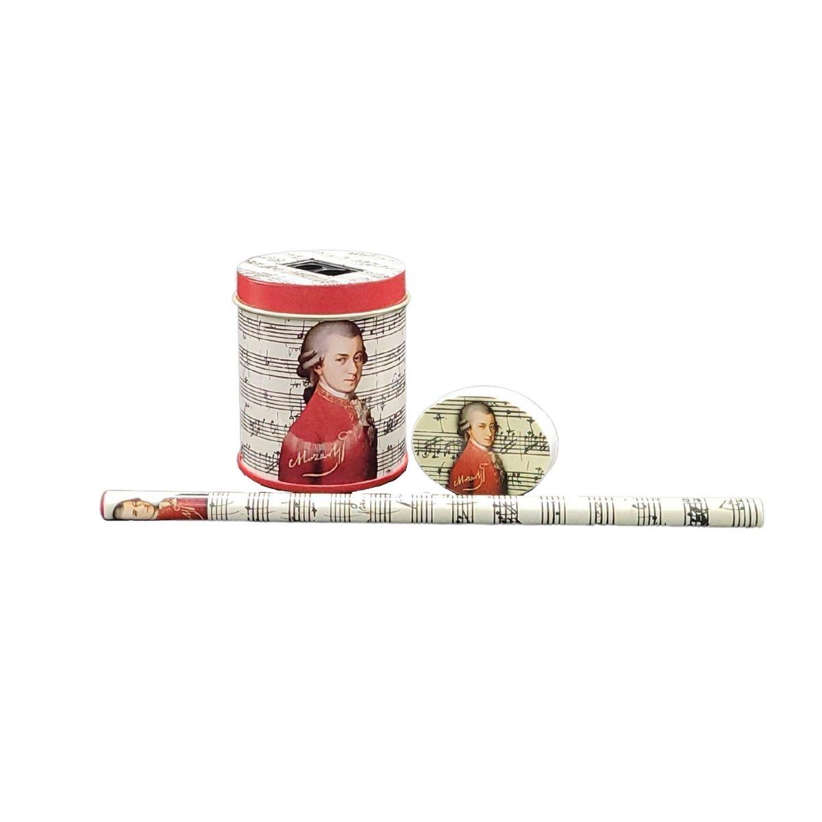 Mozart writing set with pencil, sharpener and eraser
