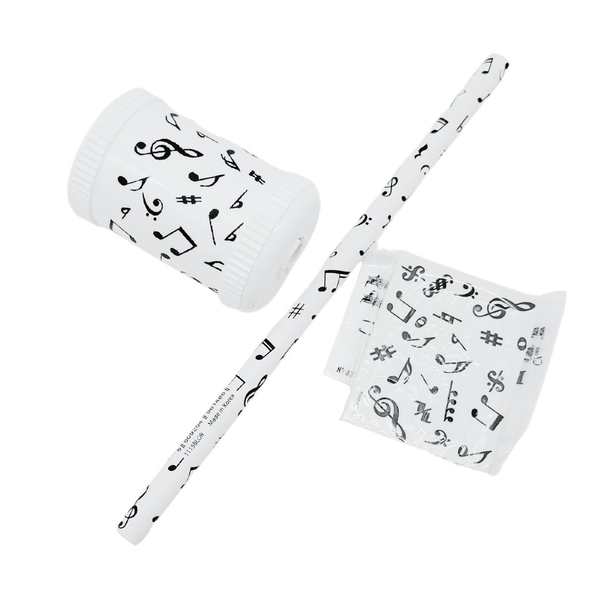 Writing set white with note mix pencil, sharpener round box and eraser