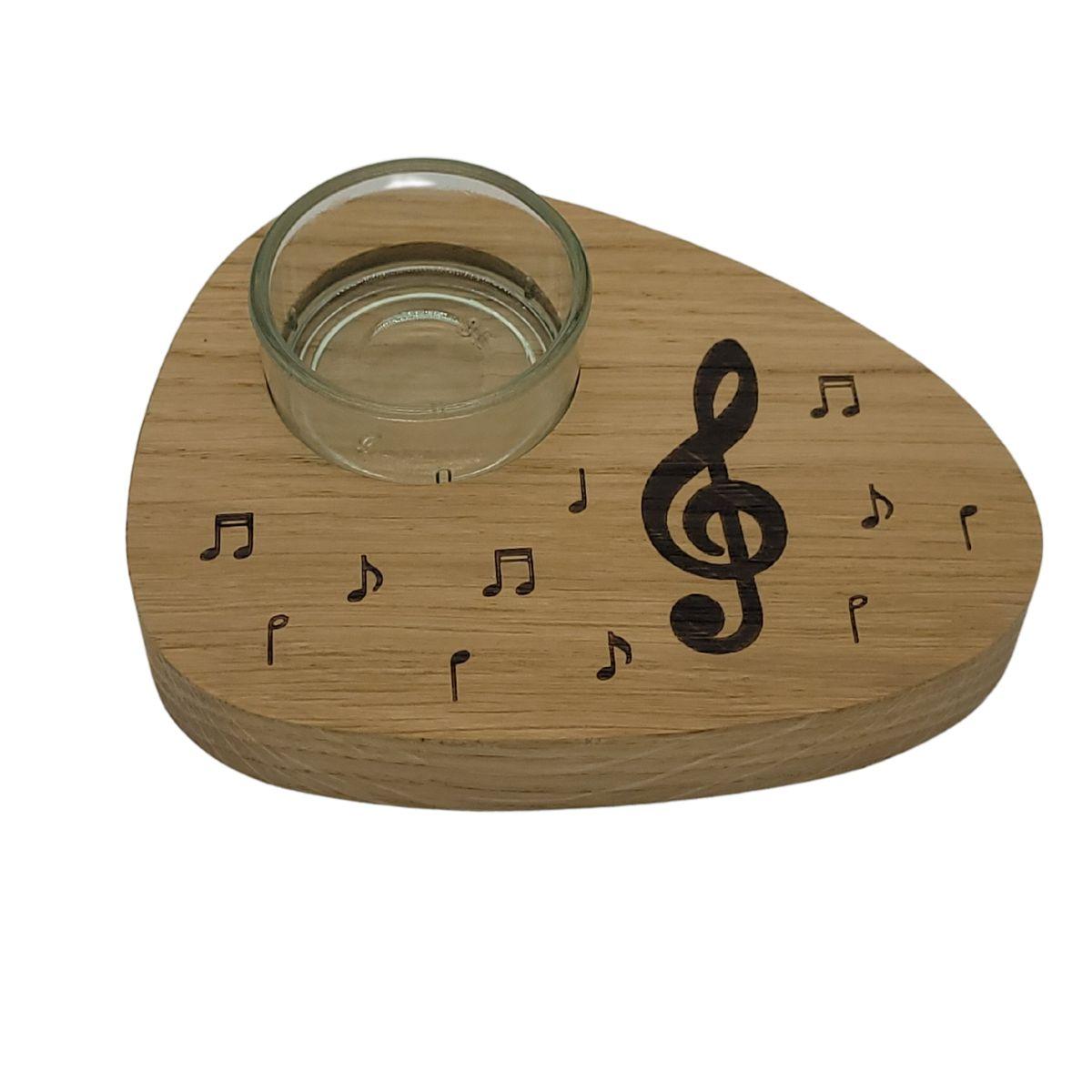 Tea light holder with treble clef and notes made of oak 